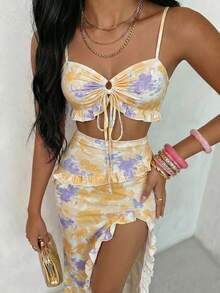 Glamine Setelan 2 Potong Camisole dan Rok Mini Pink Seksi untuk Pantai - Angsa kuning - View 5