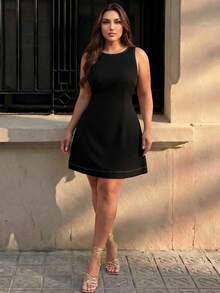 Hourglow Plus Size Sleeveless Backless Casual Vacation Dress Formal Black And White Summer - Black - View 4