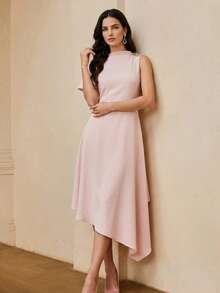 ZEYLAH Asymmetric Hem Slip Dress, Spring/Summer - Pink - View 6