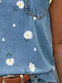 EMERY ROSE Women's V-Neck Cap Sleeve T-Shirt, Retro Daisy Flower Print, Casual & Comfortable, Fashionable & Versatile - Multicolor - View 3