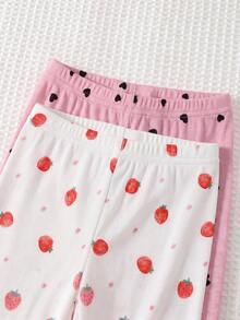 Cozy Pixies 2set Baby Girl Cute Strawberry Pattern Ruffle Round Neck Long Sleeve Long Pants Soft Comfortable Skin-Friendly Home Pajama Set - Baby Pink - View 4