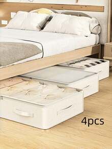1/2/3/4 Bed-Side Storage Boxes, Household Clothing And Blanket Storage Boxes, Moisture-Resistant Organizing Boxes, Non-Woven Fabric Foldable Storage Boxes. - Multicolor - View 10