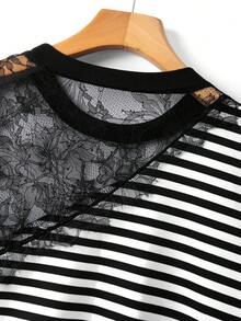 GlowEve CURVE Plus Size Black And White Lace Patchwork Sheer Short Sleeve T-Shirt Club Summer Sexy - Multicolor - View 7