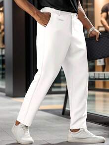 Manfinity Mode Plus Size Men's Casual Solid Color Commuter Pants - White - View 4