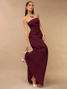 Silquee Women's Solid Color Bandeau Top And Mini Skirt Elegant 2 Pieces Set - Maroon - View 6