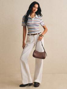 Poéselle 女款拼色條紋印花 Polo 領短袖 T-shirt，夏季 - 彩色 - 查看 3