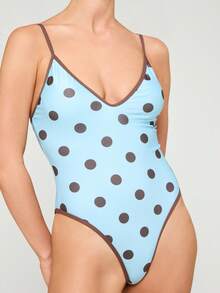 COUREZ V Neck Polka Dot Swimsuit , Y2K Autumn Outfits For Women Fall Vacation Beach Swimsuits - Multicolor - View 6