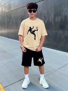 SHEIN 青少年男孩宽松街头风短袖短裤套装，适合生日派对、晚宴、演出、婚礼、洗礼、开幕式等场合，日常穿着舒适，适合上学、旅行、运动，也是春夏穿搭的理想之选。 - 卡其色 - 查看 8