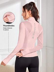 Gameset SHEIN Sport Letter Print Hollow-Out Patchwork Fitted Sports Jacket - Pink - View 6