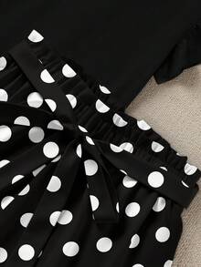 EMERY ROSE Plus Size Round Neck Cap Sleeve Ruffle Trim Summer Casual Smart Casual Top And Black And White Shorts 2 Piece Set Holiday Vacation - Multicolor - View 3