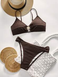 Oceva Bộ đồ bơi tankini nữ họa tiết vỏ sò kim loại - màu nâu - Xem 3