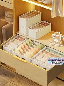 Hộp đựng đồ vải gấp gọn, ngăn kéo đựng quần áo, đồ lót, áo ngực, tất, đồ lót, tủ quần áo, tiết kiệm không gian, trang trí nhà cửa, phòng ký túc xá, thùng đựng đồ màu đen thiết yếu, vật dụng gia đình cần có - Màu be cạnh trắng - Xem 1