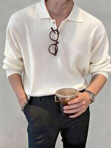 DAZY Men's Casual Solid Color Sweater For Autumn,Back To School Clothes - White - View 7