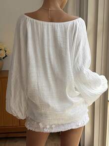 Livesso Blusa de gasa blanca para verano y otoño, vestido de noche elegante de manga larga para boda, brunch, banquete y baile, camisa de oficina para mujer, ropa de vacaciones - Blanco - Ver 4