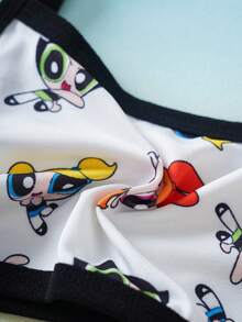 THE POWERPUFF GIRLS X SHEIN 4pcs Tween Girls Contrast Trim Spaghetti Strap Comfortable Camisole Set - Pink - View 6