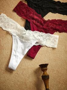 PinupPomp 3packs Contrast Lace Panty Set Sexy Lingerie - Multicolor - View 4