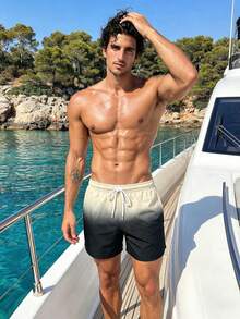Surfspeed Summer Men's Ombre Drawstring Waist Beach Shorts, Summer Holiday / Vacation / Beach / Hawaii / Tropical / Swim /  Bathing - Black - View 4