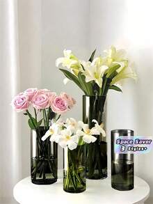 1PC Cylinder Anti Tip Vase Hydroponic Flower Arrangement Grows In Water Perfect For Living Room Decor Wedding Party Decoration Birthday Graduation Gift Home Room Decor - A - View 1