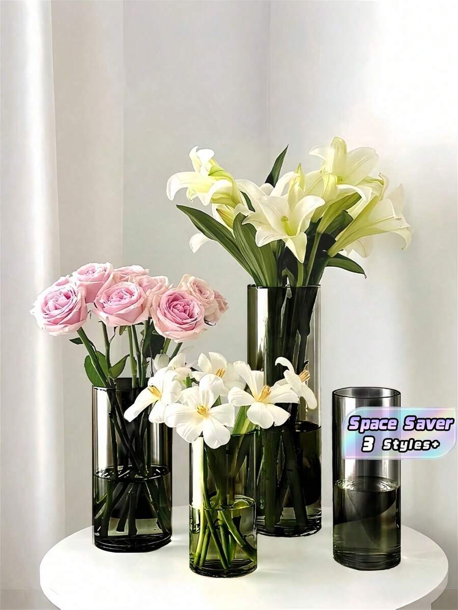 1PC Cylinder Anti Tip Vase Hydroponic Flower Arrangement Grows In Water Perfect For Living Room Decor Wedding Party Decoration Birthday Graduation Gift Home Room Decor - A - View 1