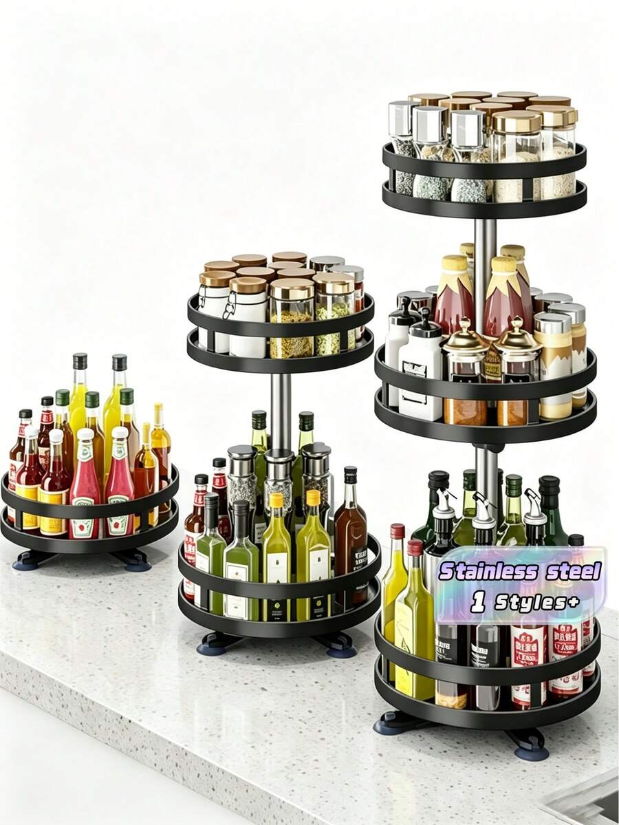 1 pieza Estante giratorio de almacenamiento de encimera de cocina - Estante de almacenamiento de platos de metal de varios niveles - Estante de platos de cocina ajustable - Multicolor - Ver 1