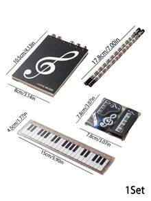 Joivida 1Pc/3Pcs Stationery Set, Holiday Event Gift, Piano Note Theme, Combo Including Pencils, Rulers, Erasers And Notebooks With Black-And-White Keyboard Patterns - Multicolor - View 11