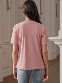 Anewsta Asymmetrical Tie Strawberry Print T-Shirt, Summer - Pink - View 2