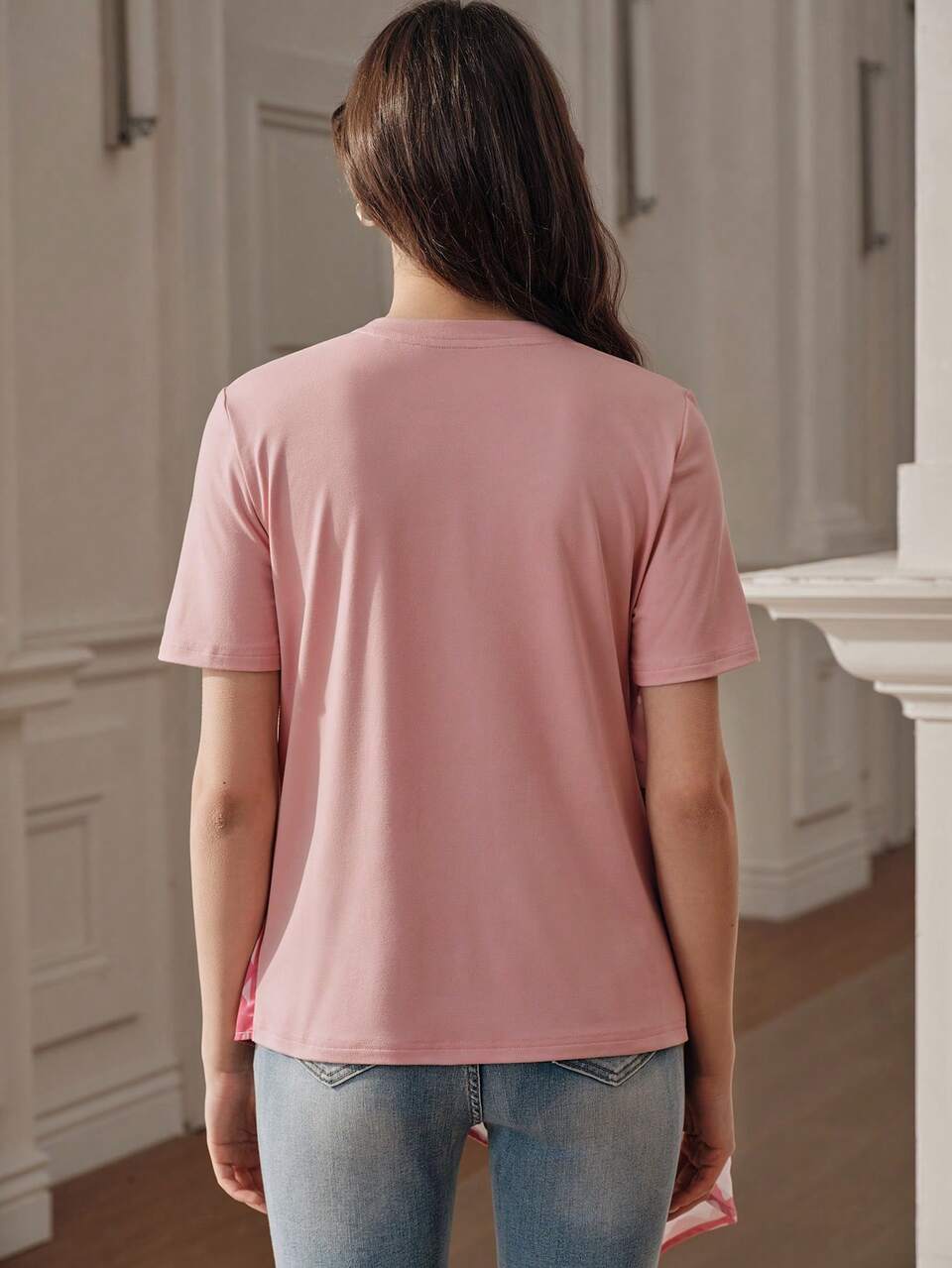 Anewsta Asymmetrical Tie Strawberry Print T-Shirt, Summer Picnic Pink Cute