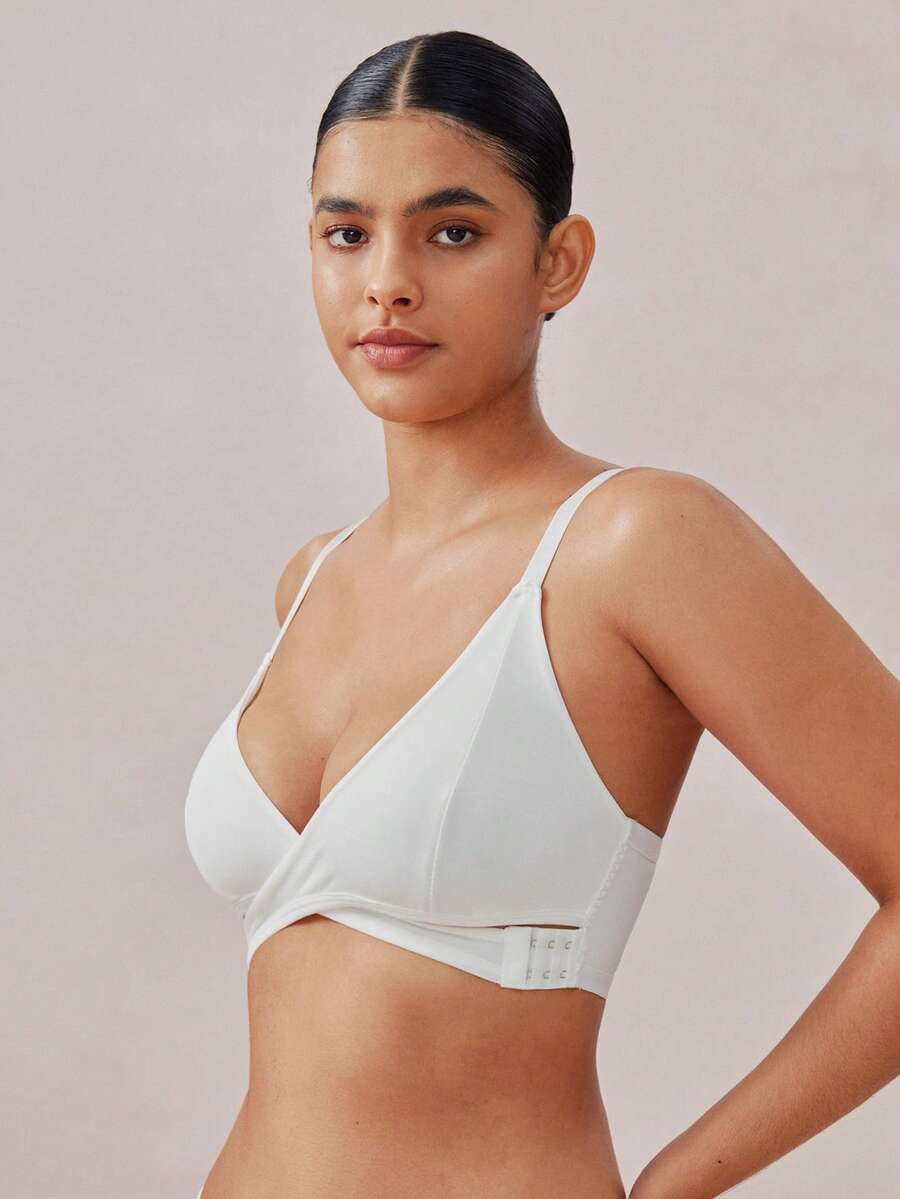 Veilyse Solid Color Patchwork Front-Open Wireless Bra For Women - White - View 1