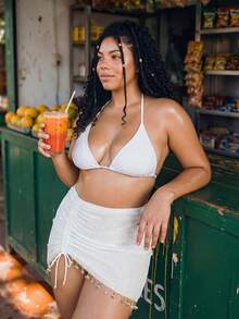 SHEIN Swim 大尺碼 2026 夏季新款海灘度假黑白貝殼飾邊兩件式罩衫 - 黑與白 - 查看 8