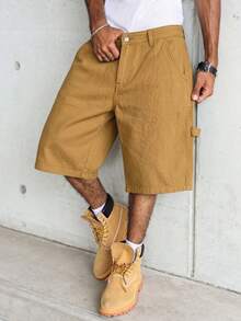 Manfinity Hypemode Quần short denim nam màu vàng hồng nhiều túi, phong cách đường phố thường ngày. - màu nâu - Xem 1