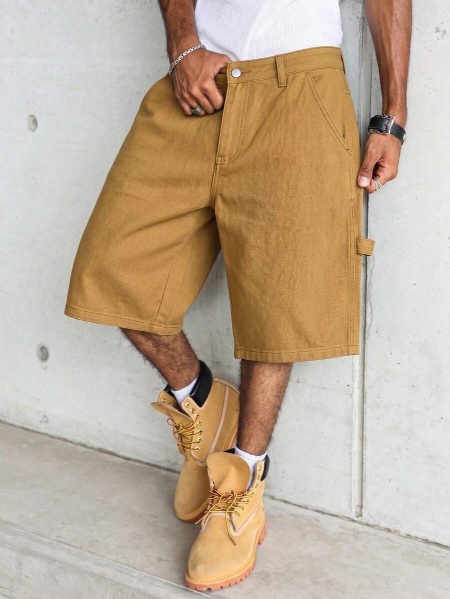 Manfinity Hypemode Quần short denim nam màu vàng hồng nhiều túi, phong cách đường phố thường ngày. - màu nâu - Xem 1