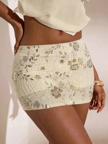Opulessa Solid Color Woven Low-Waist Women Skirt - Apricot - View 5