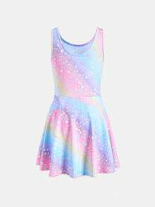 SHEIN 1件少女/青少年女孩简约休闲彩色多巴胺渐变星形图案修身舒适运动服，适合体操、舞蹈、室内运动、芭蕾舞，春夏秋冬皆宜。 - 彩色 - 查看 5