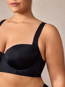 Veilyse Sujetador negro sin costuras de talla grande MIMILEMON, sujetador cómodo con tirantes anchos y minimalista que brinda soporte y elevación - Negro - Ver 7