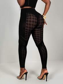 BamGleam Quần legging lưới xuyên thấu khoét rỗng gợi cảm cho nữ - màu đen - Xem 2
