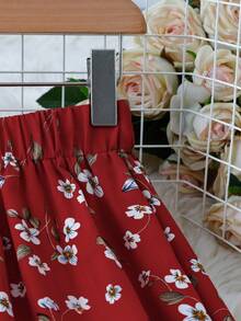 SHEIN LUNE 女款熟齡碎花印花高腰長裙 - 紅色 - 查看 4