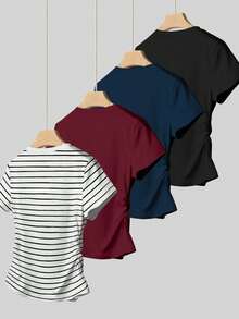 Resyla Women's Casual Minimalist Round Neck Short Sleeve T-Shirt, Suitable For Summer Daily Wear - Multicolor - View 2