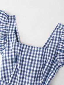 GlowEve Damen Midi-Kleid mit Glockenärmeln, rotem und weißem Karomuster, Schleife am Rücken und taillierter Passform, charmant und elegant für den Alltag, Urlaub, Picknick, Pendeln, Date, im retro französischen Street-Style, Frühling/Sommer - Verschiedenfarbig - Übersicht 3