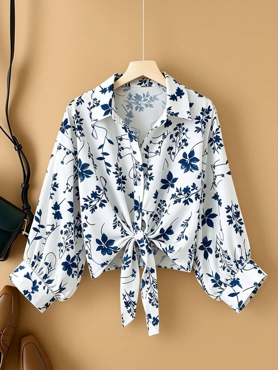 Franclia New Bat Wing Short Casual Shawl Solid Color Blouse For Women - Blue - View 1