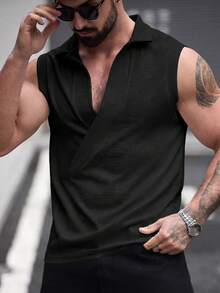 Manfinity Homme 1pc Men's Loose Fit White Tank Top,Versatile Undershirt Or Outerwear,Casual Sports Work Commute,Great Gift,Black,Summmer,Classy,Night Couple Matching - Black - View 3