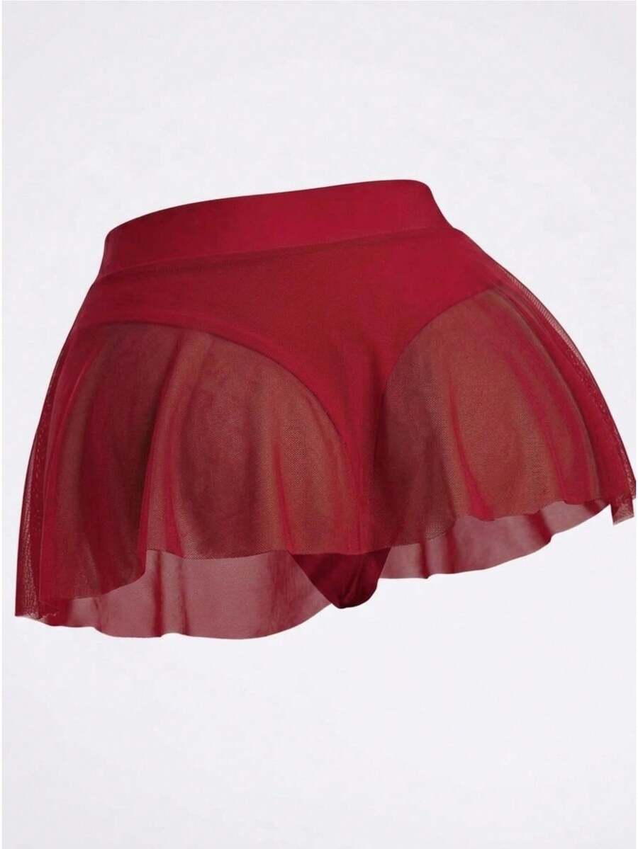 Swim Basics Braga de bikini de malla transparente para mujer - Burdeos - Ver 1