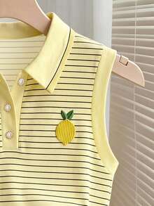 Resyla Women's Striped Lemon Embroidery Button Half Placket Vest - Multicolor - View 3