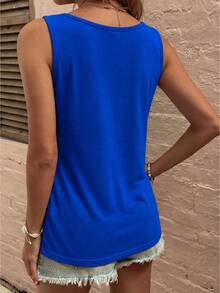 EMERY ROSE New Fashion Women Round Neck Button Camisole - Blue - View 2