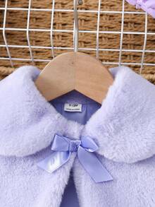 SHEIN Elladie kids 女嬰秋冬新款白色毛絨保暖內裡休閒優雅夾克，適合日常穿著 - 淡紫色 - 查看 5