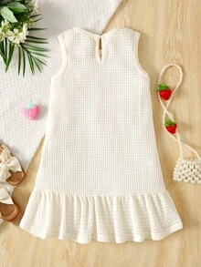 Young Girl Casual Vacation Solid Color Strawberry Pattern Knit Sleeveless Dress - Multicolor - View 4