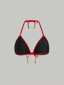 SHEIN MOD 女士樱桃印花挂脖比基尼套装，含罩衫，三件套度假沙滩装 - 黑色 - 查看 9