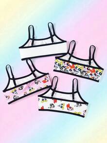 THE POWERPUFF GIRLS X SHEIN 4pcs Tween Girls Contrast Trim Spaghetti Strap Comfortable Camisole Set - Pink - View 2