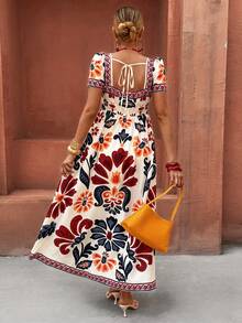 Selianne Women's Sleeveless Print Loose A-Line Dress, Casual Breezy Sexy Boho Holiday Vacation Style, Suitable For Spring/Summer White Floral Beach - Multicolor - View 2