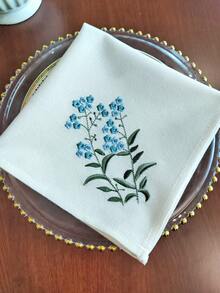 Cirelle 精緻刺繡餐巾紙，小藍花設計，清新優雅的餐桌裝飾。可水洗布製餐巾，適合節日、居家、派對、晚餐、婚禮及茶會使用 - 淺藍色 - 查看 5