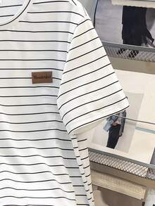 SHEIN 男童休闲短袖上衣短裤套装（两件套），街头风、朋克摇滚风、学院风，适合春夏、派对、音乐节等场合，英文涂鸦印花和撞色设计 - 軍綠色 - 查看 5